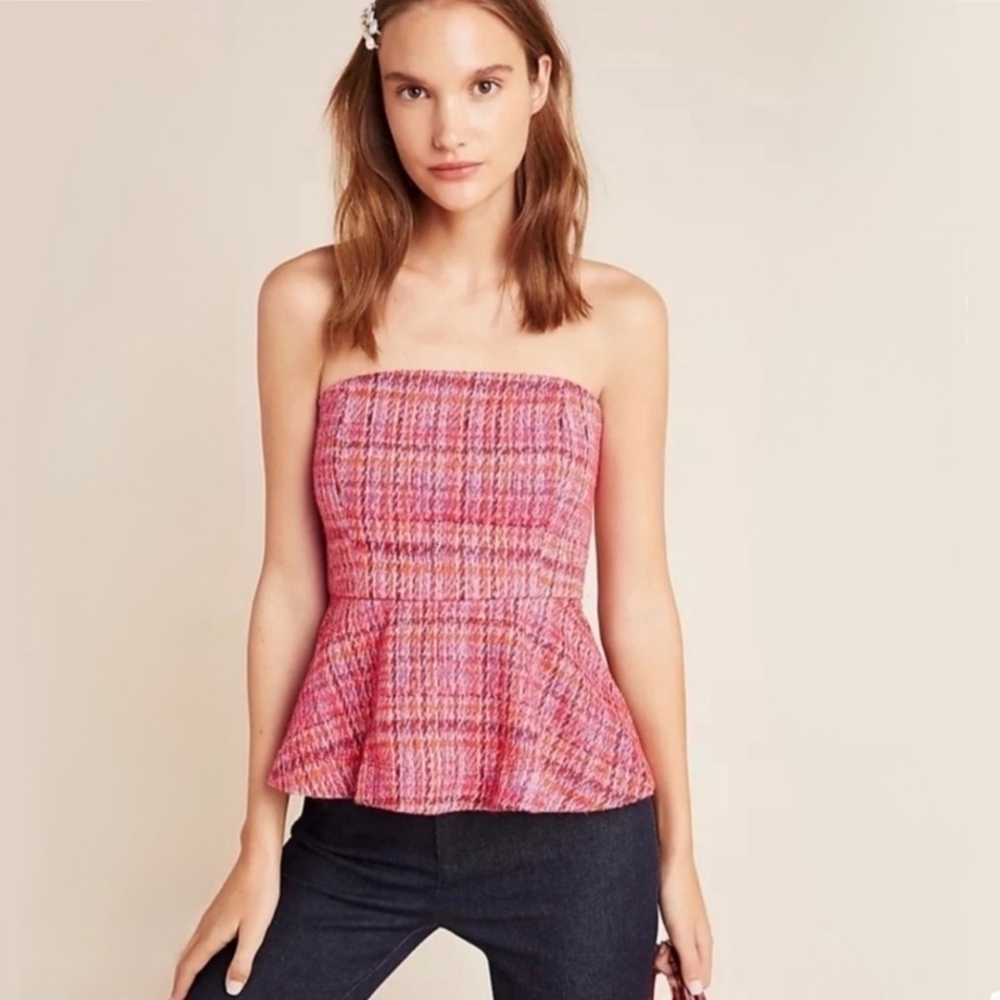 Anthropologie Maeve Shannon Peplum Tweed Strapless Top S